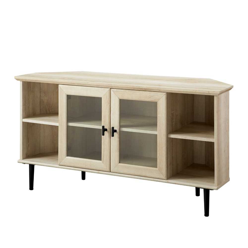 48" Simple Glass Door Corner TV Console - White Oak