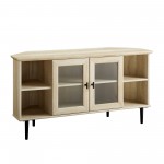 48" Simple Glass Door Corner TV Console - White Oak