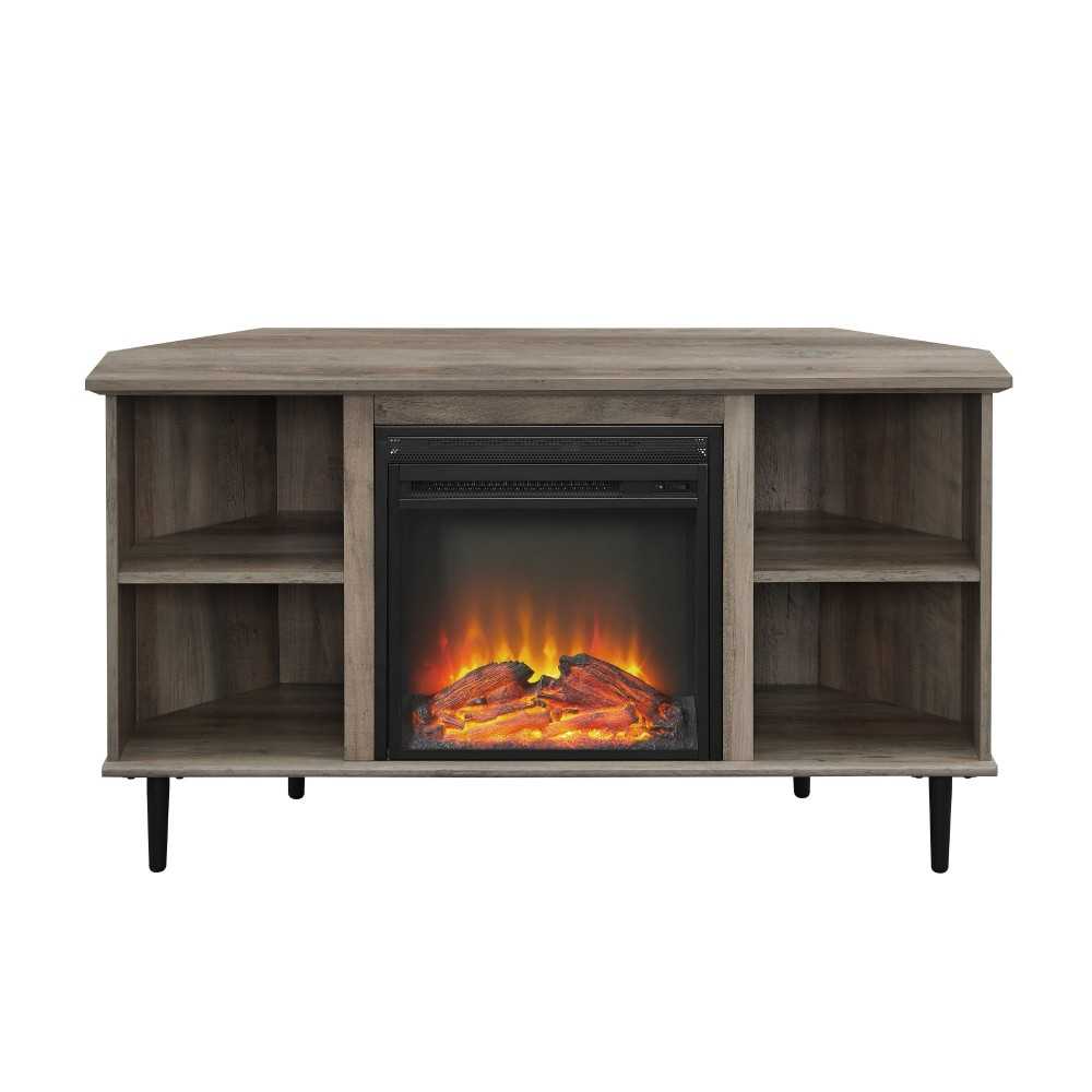 Clyde 48" Simple Corner Fireplace Console - Grey Wash