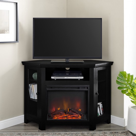 48" Wood Corner Fireplace TV Stand - Black