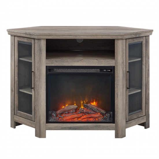 48" Wood Corner Fireplace TV Stand - Grey Wash