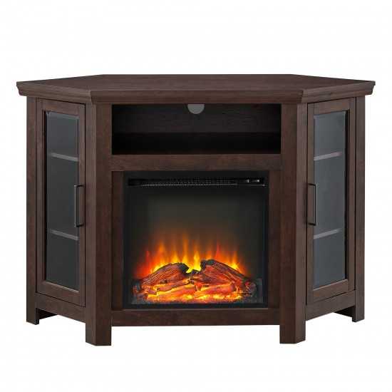 48" Wood Corner Fireplace TV Stand - Traditional Brown