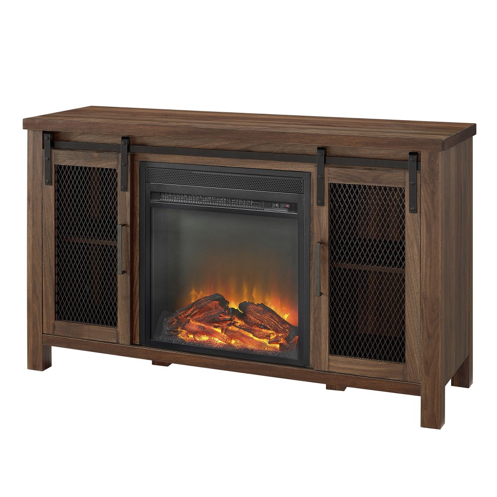 Grant 48" Rustic Farmhouse Fireplace TV Stand - Dark Walnut