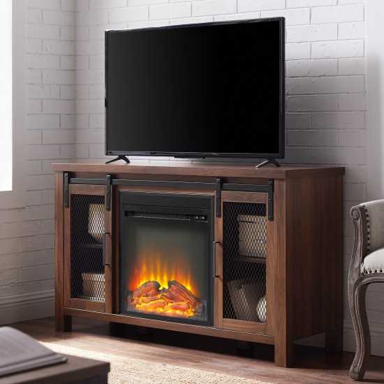 Grant 48" Rustic Farmhouse Fireplace TV Stand - Dark Walnut