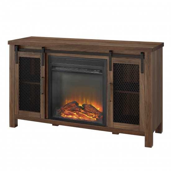 Grant 48" Rustic Farmhouse Fireplace TV Stand - Dark Walnut