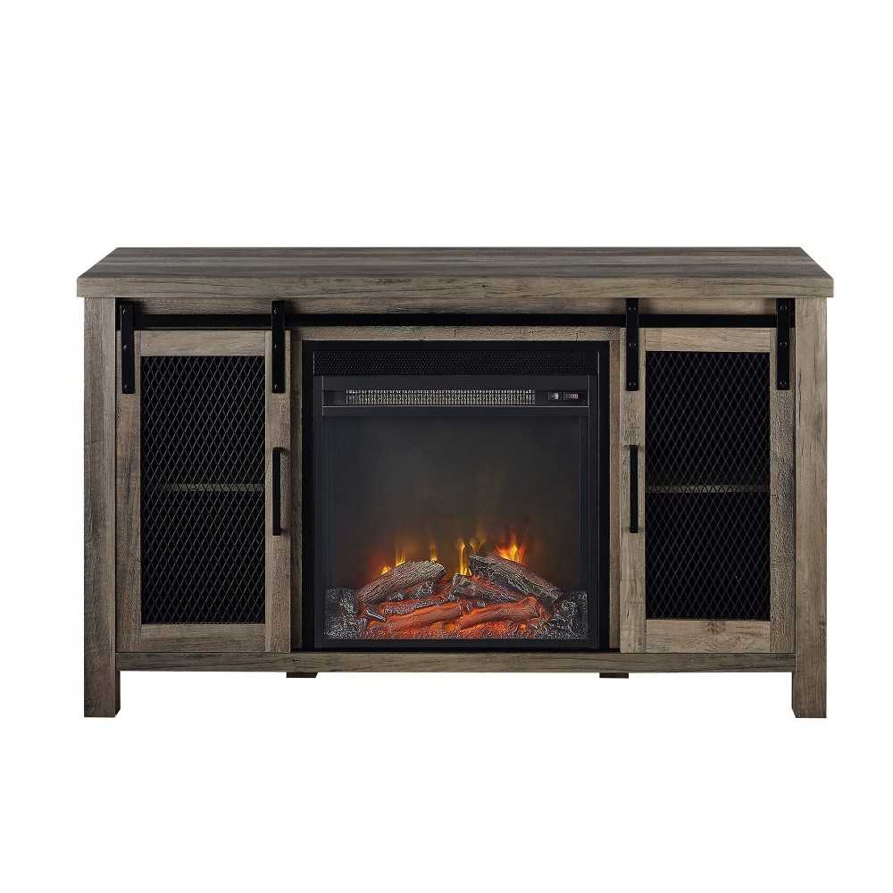 Grant 48" Rustic Farmhouse Fireplace TV Stand - Grey Wash