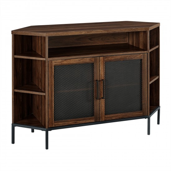 Maverick 48" Industrial Mesh Door Corner TV Stand - Dark Walnut