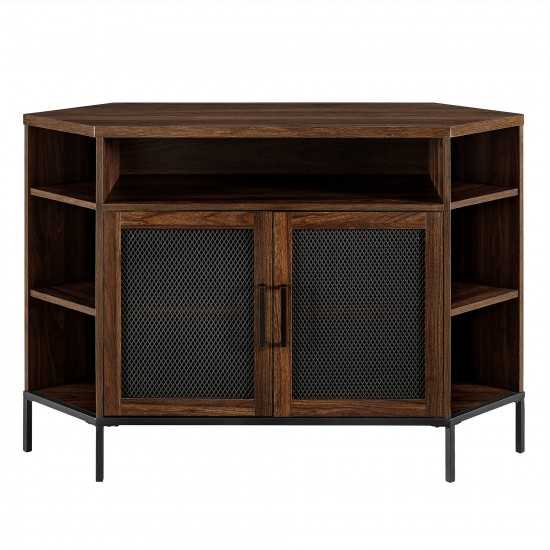 Maverick 48" Industrial Mesh Door Corner TV Stand - Dark Walnut