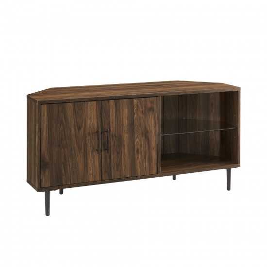 Nora 48" 2 Door Glass Shelf Corner TV Stand - Dark Walnut