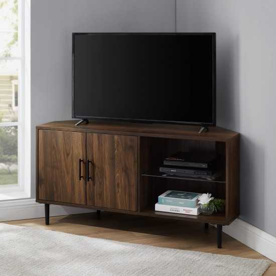 Nora 48" 2 Door Glass Shelf Corner TV Stand - Dark Walnut