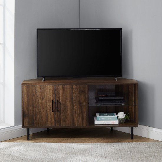 Nora 48" 2 Door Glass Shelf Corner TV Stand - Dark Walnut