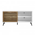 Bowie 52" Two-Tone Modern TV Stand with Sliidng Slat Door - White/Barnwood