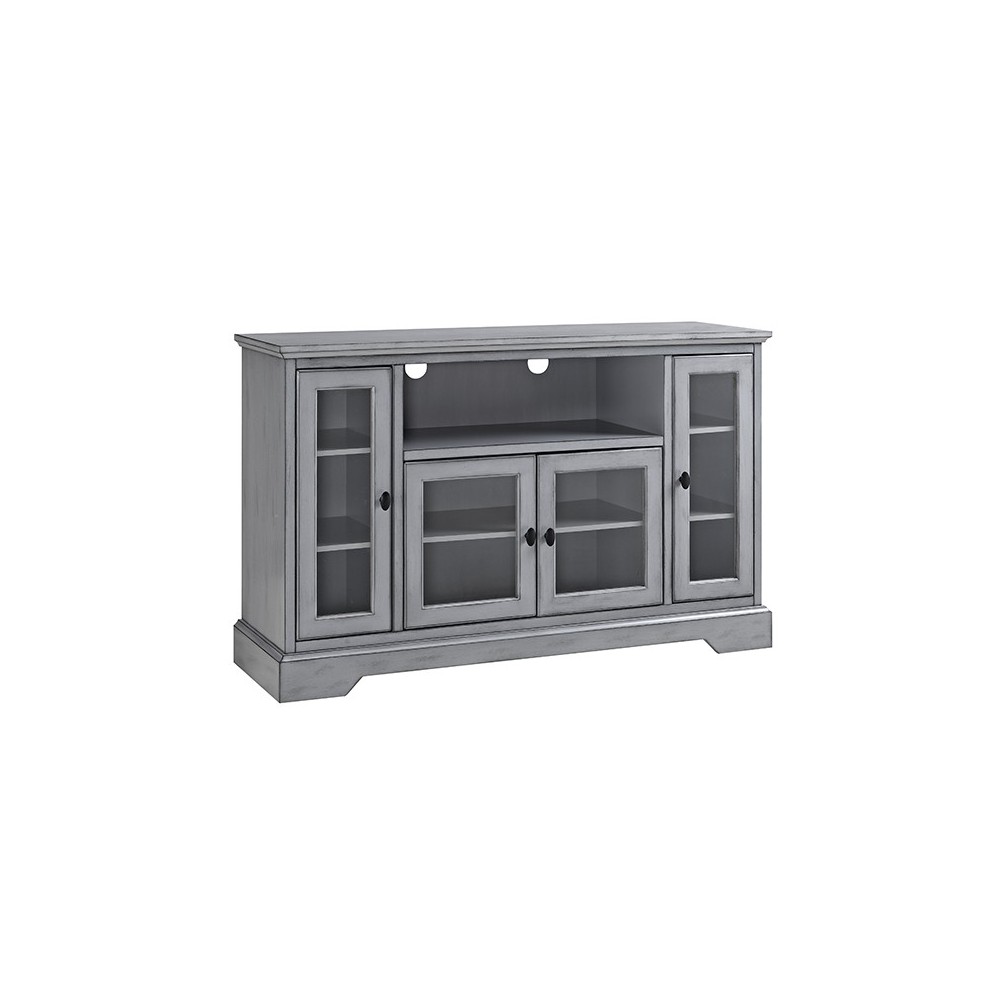 Highboy 52" Transitional Glass Wood TV Stand - Antique Grey Highboy 52" Transitional Glass Wood TV Stand - Antique Grey