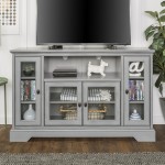 Highboy 52" Transitional Glass Wood TV Stand - Antique Grey