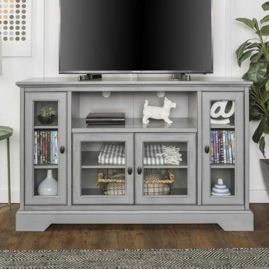 Highboy 52" Transitional Glass Wood TV Stand - Antique Grey