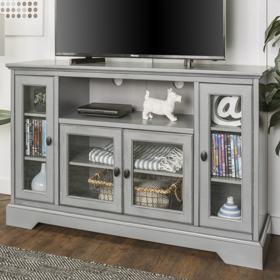 Highboy 52" Transitional Glass Wood TV Stand - Antique Grey