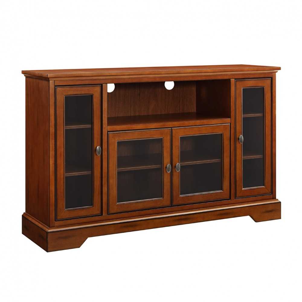 Highboy 52" Transitional Glass Wood TV Stand - Brown