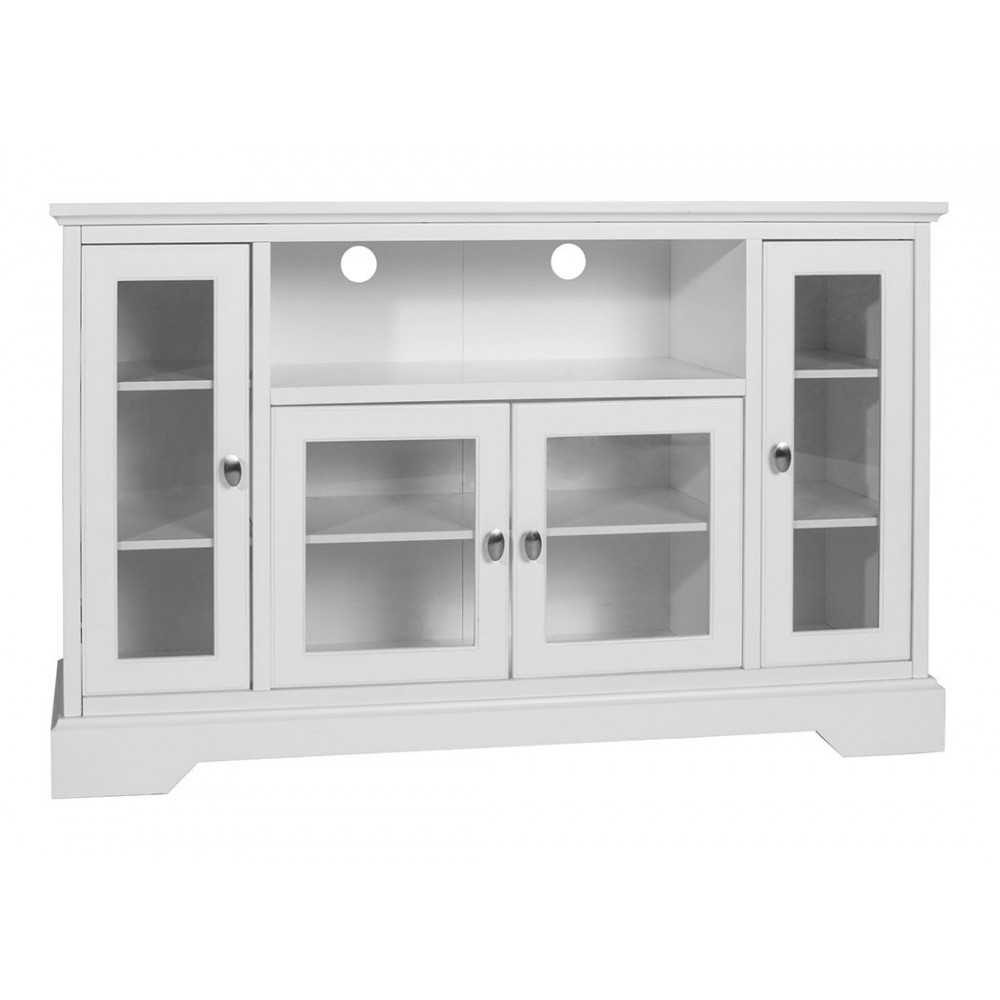 Highboy 52" Transitional Glass Wood TV Stand - White