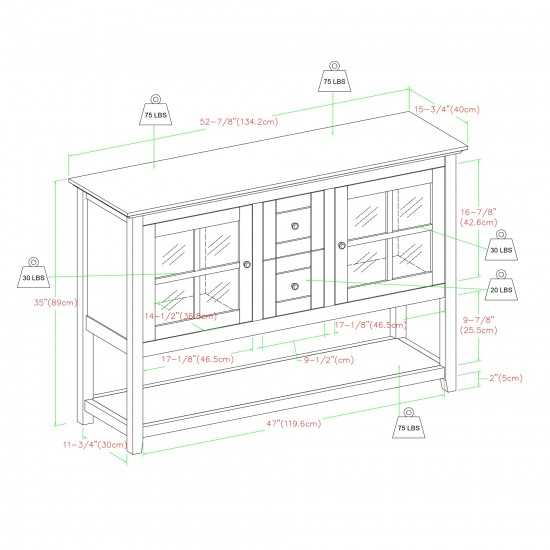 52" Wood Sideboard -  Antique Dark Teal