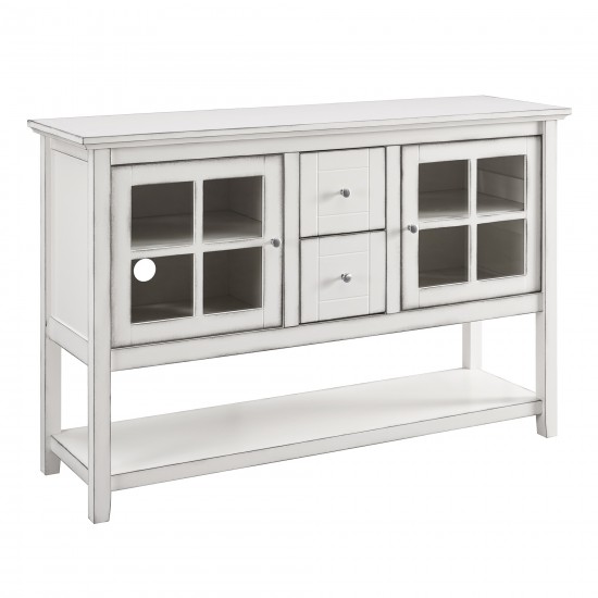 52" Transitional Wood Glass Sideboard - Antique White