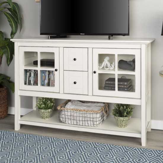 52" Transitional Wood Glass Sideboard - Antique White