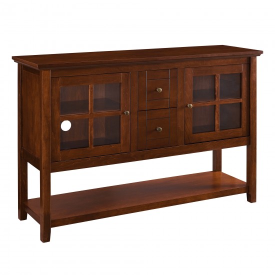 52" Transitional Wood Glass Sideboard - Walnut