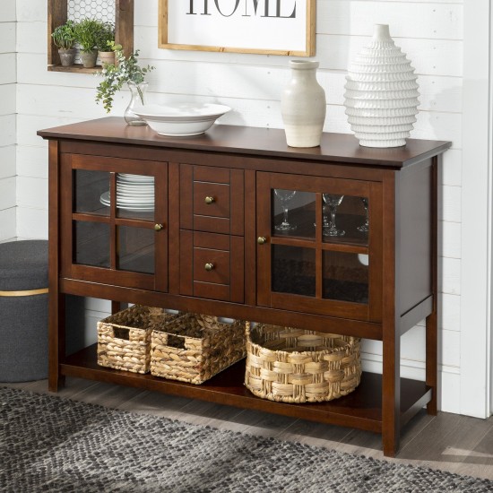 52" Transitional Wood Glass Sideboard - Walnut