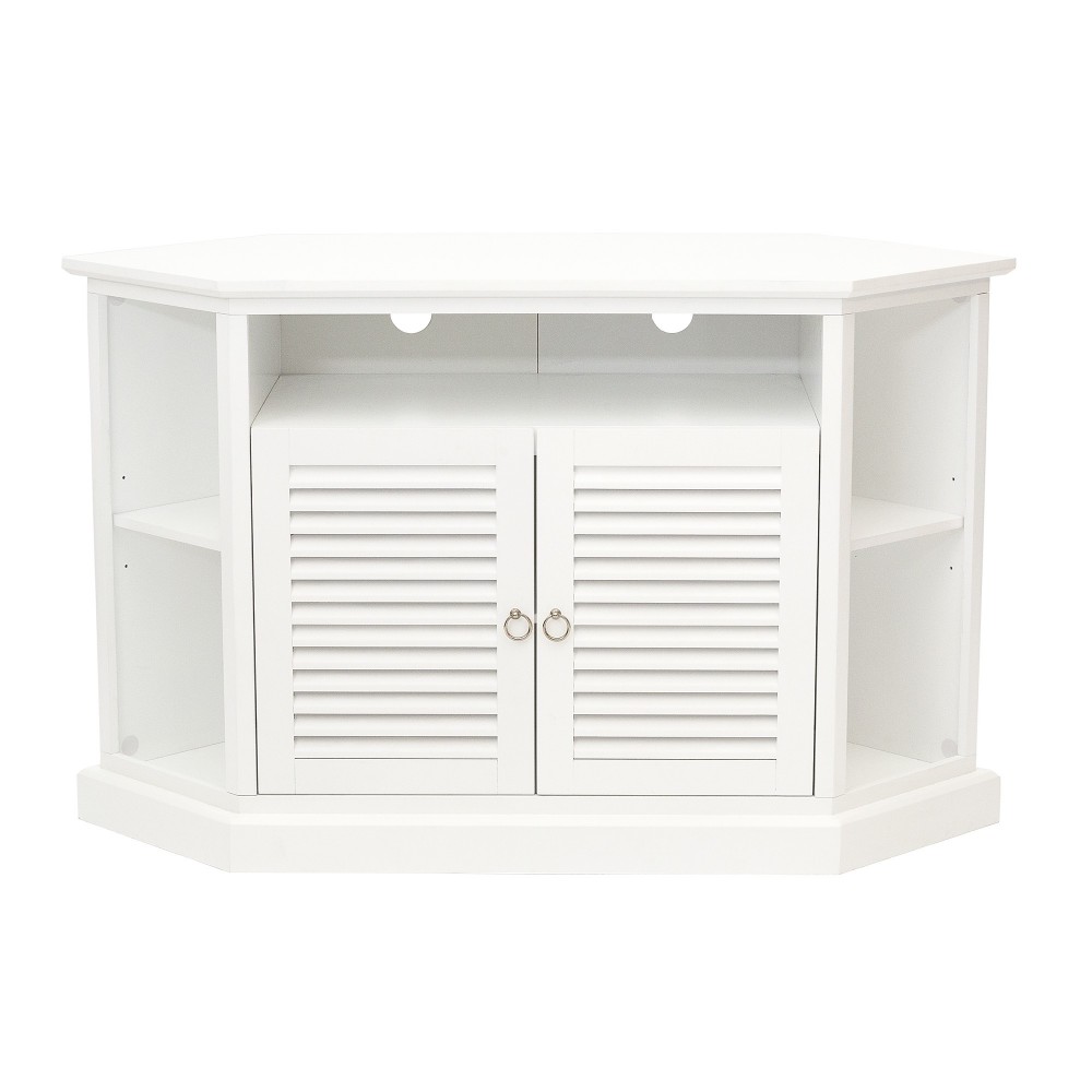 52" Transitional Fluted 2 Door Wood Corner TV Stand - White