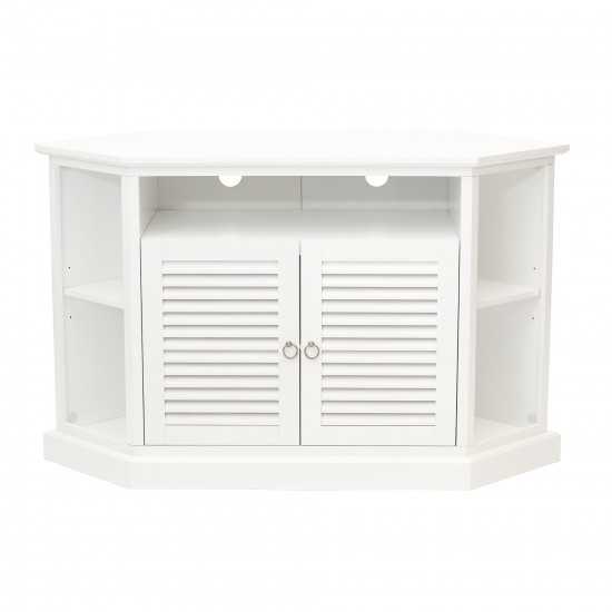 52" Transitional Fluted 2 Door Wood Corner TV Stand - White