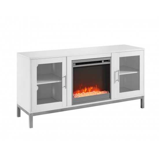 Avenue 52" Modern TV Stand with Crystal Fireplace- White