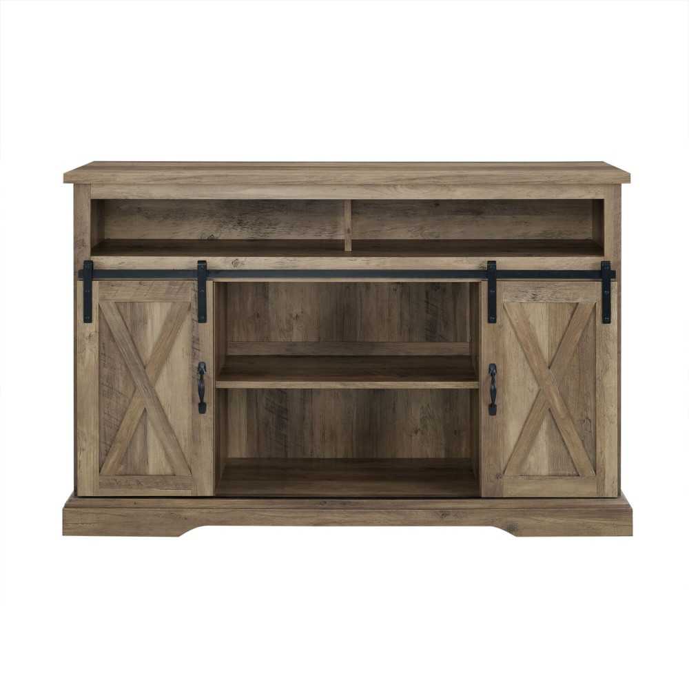 52" Sliding Barn Door Highboy Modern Farmhouse TV Stand - Rustic Oak 52" Sliding Barn Door Highboy Modern Farmhouse TV Stand - Rustic Oak