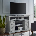 52" Sliding Barn Door Highboy Modern Farmhouse TV Stand - Stone Grey