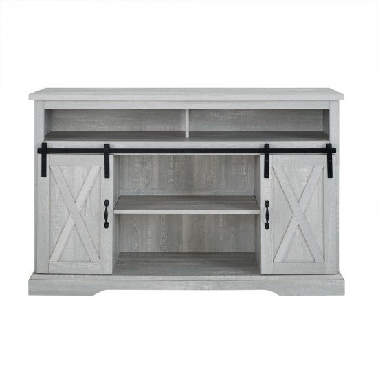 52" Sliding Barn Door Highboy Modern Farmhouse TV Stand - Stone Grey