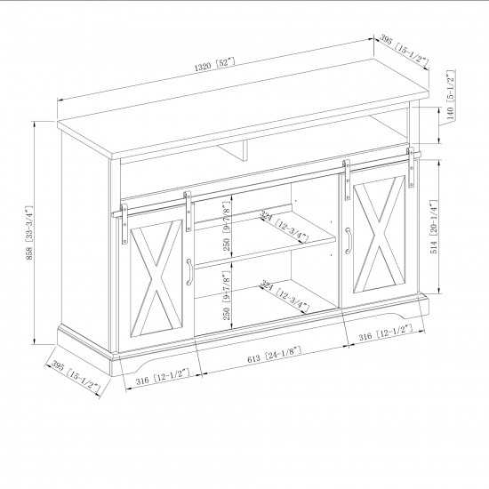 52" Sliding Barn Door Highboy Modern Farmhouse TV Stand - Solid White/Rustic Oak