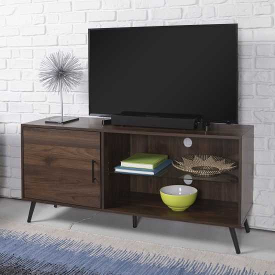 Nora 52" Mid Century Modern 1 Door Wood TV Stand - Dark Walnut