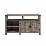 58" Modern Farmhouse Barn Door Highboy TV Stand - Grey Wash