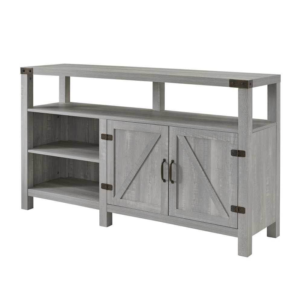 58" Modern Farmhouse Barn Door Highboy TV Stand - Stone Grey