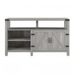 58" Modern Farmhouse Barn Door Highboy TV Stand - Stone Grey