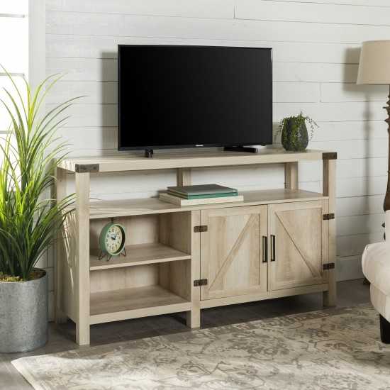 58" Modern Farmhouse Barn Door Highboy TV Stand - White Oak