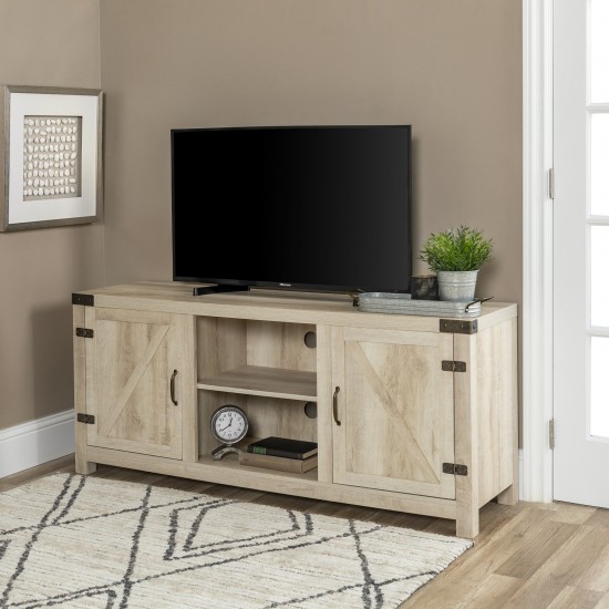 58" Farmhouse Barn Door TV Stand - White Oak