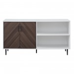 58 Mid Century Bookmatch Asymmetrical TV Stand - Ash Brown Bookmatch/Solid White