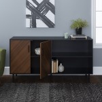 Hampton 58" Mid Century Modern Bookmatch Asymmetrical TV Stand - Solid Black