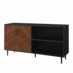 Hampton 58" Mid Century Modern Bookmatch Asymmetrical TV Stand - Solid Black