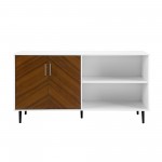 Hampton 58" Mid Century Modern Bookmatch Asymmetrical TV Stand - Solid White