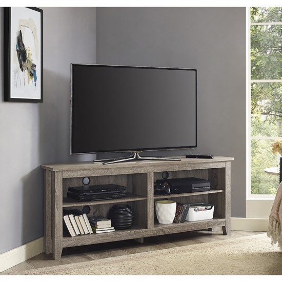 58" Transitional Wood Corner TV Stand - Driftwood