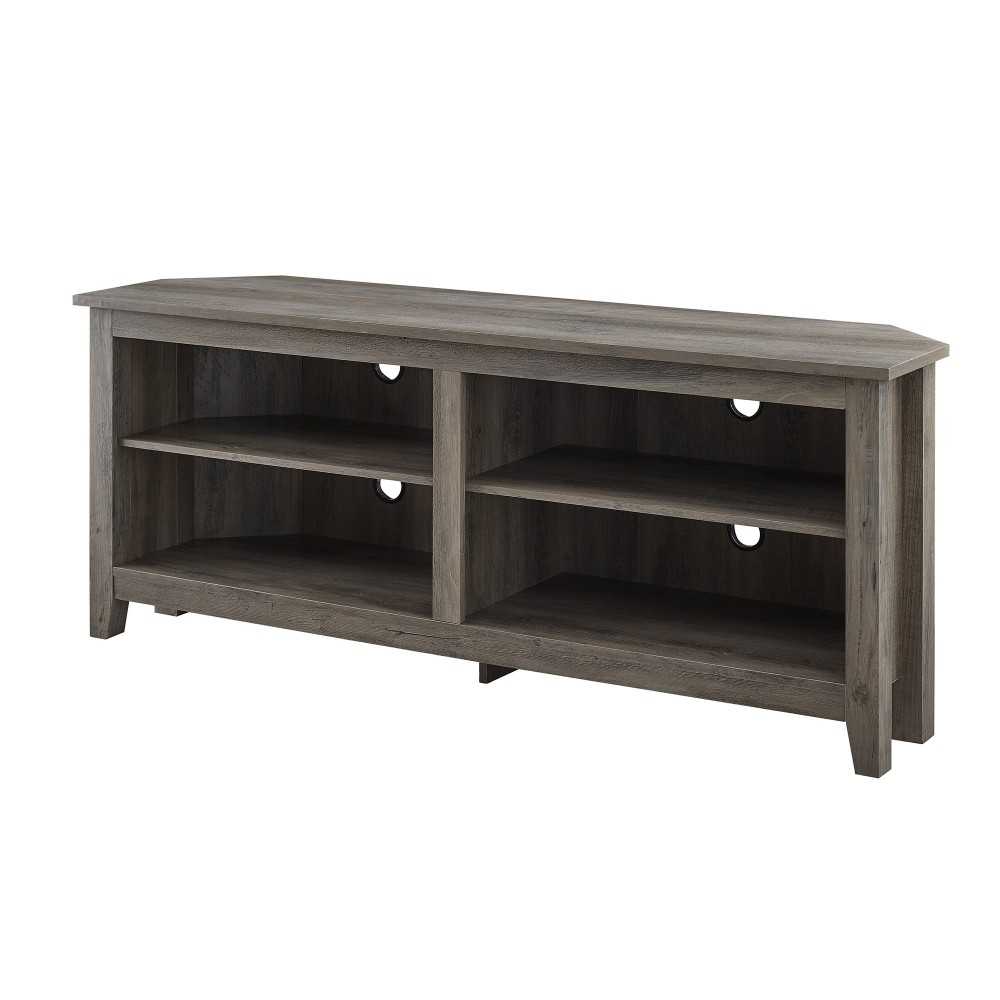 58" Transitional Wood Corner TV Stand - Grey Wash