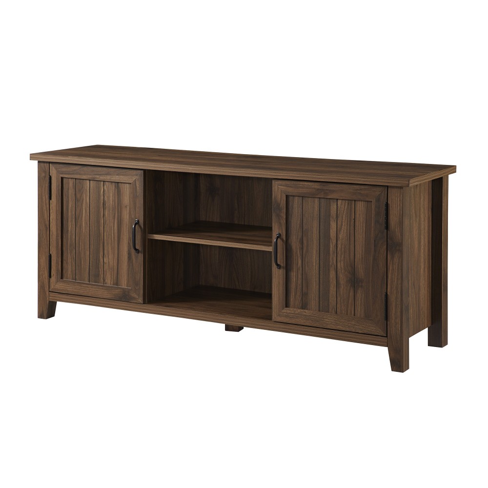 58" Modern Farmhouse Grooved 2 Door TV Stand - Dark Walnut