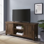 58" Modern Farmhouse Grooved 2 Door TV Stand - Dark Walnut