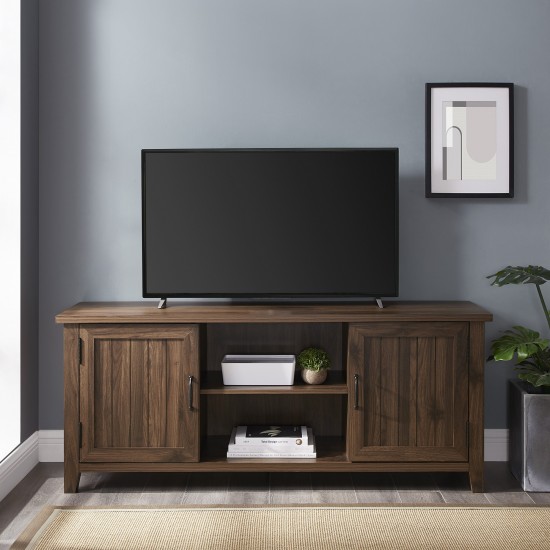 58" Modern Farmhouse Grooved 2 Door TV Stand - Dark Walnut