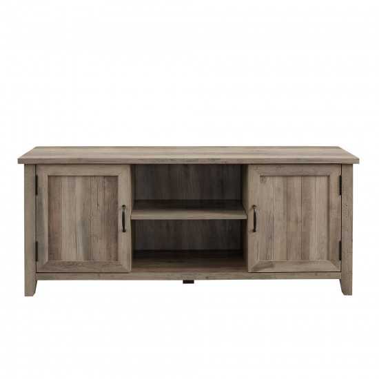 58" Modern Farmhouse Grooved 2 Door TV Stand - Grey Wash